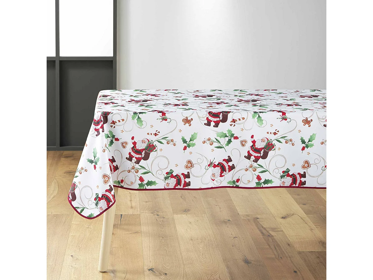 Nappe Antitache Imprimé "Père-Noël" 150x300cm Blanc