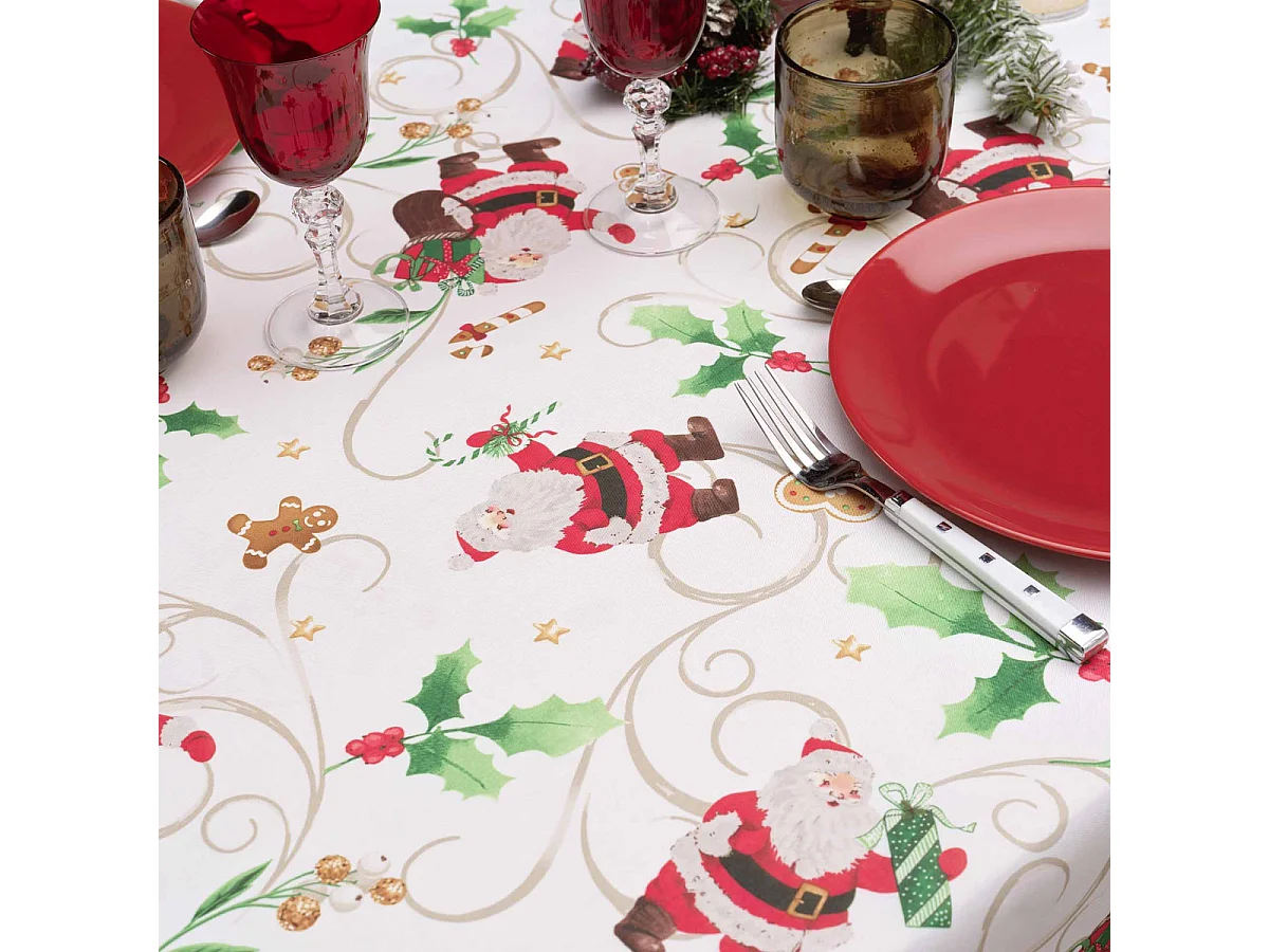 Nappe Antitache Imprimé "Père-Noël" 150x300cm Blanc