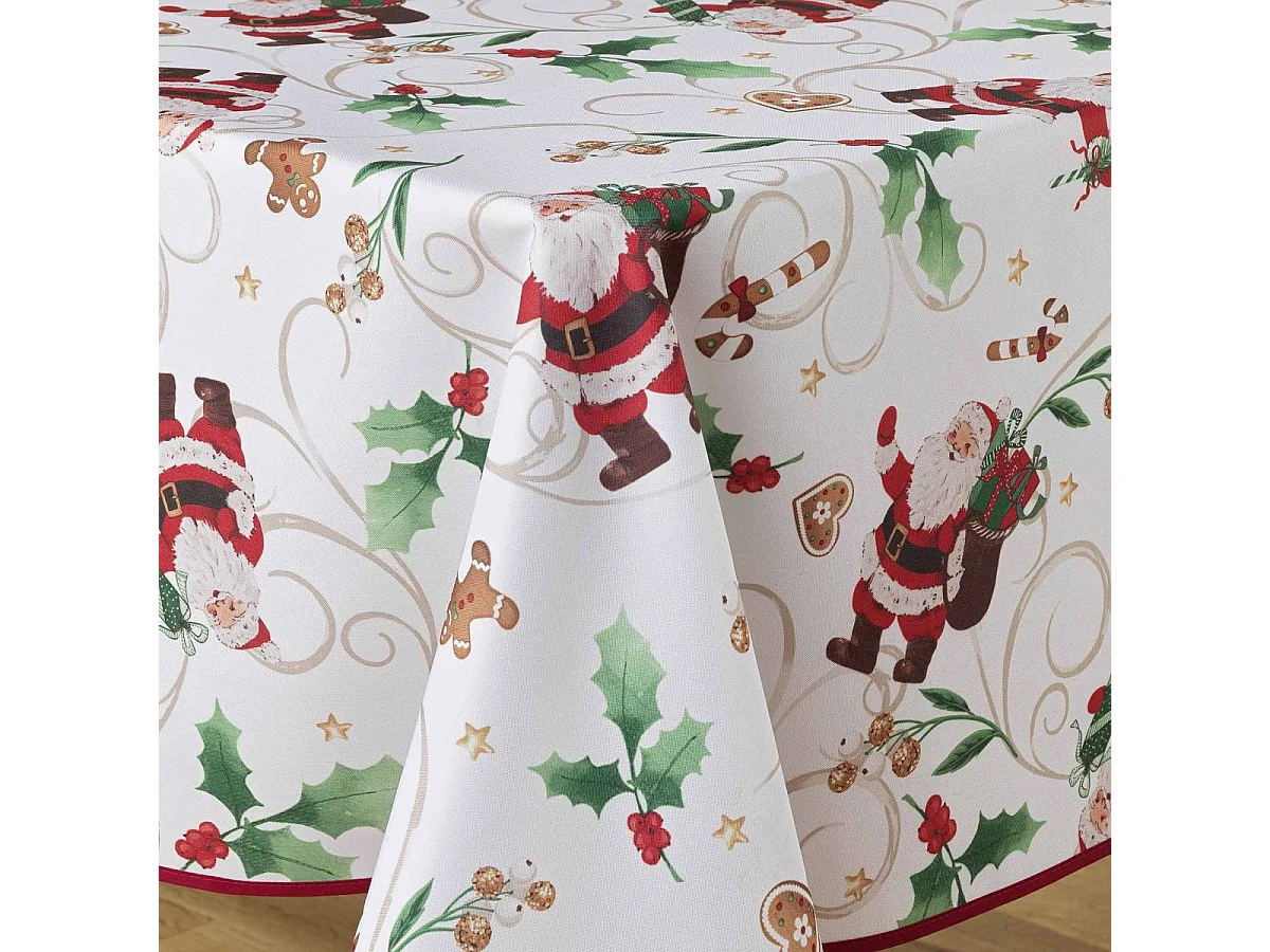 Nappe Antitache Imprimé "Père-Noël" 150x300cm Blanc