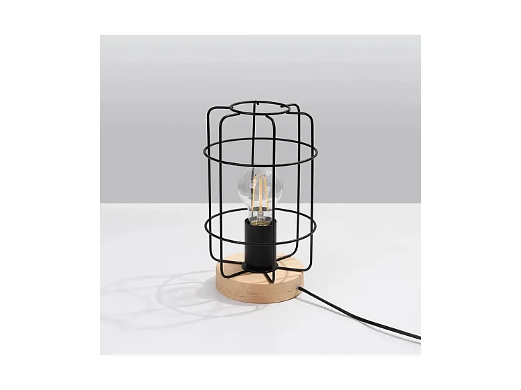 Lampes De Bureau Gotto Industriel En Acier/Bois - 1 Sources Lumineuses - L.15 X H.25 Cm - Bois Noir