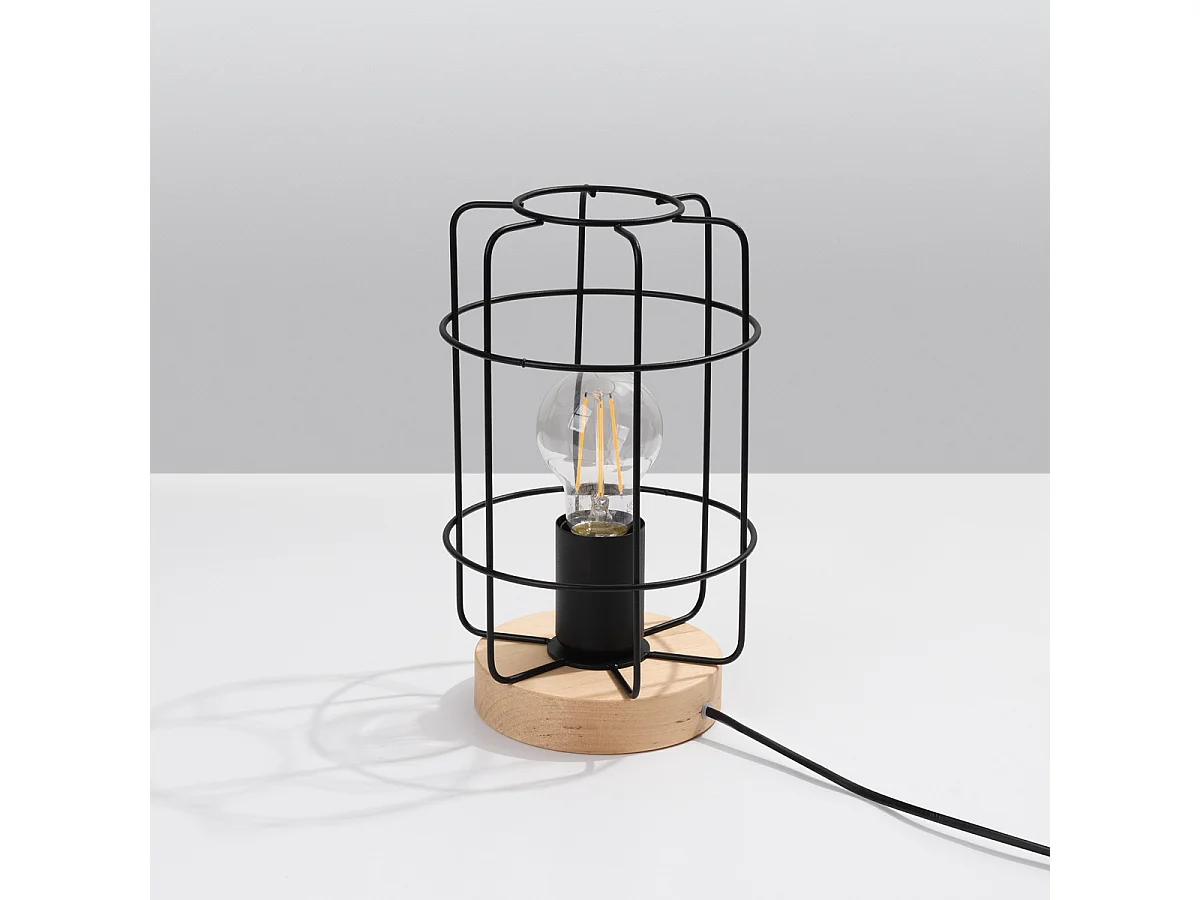 Schreibtischlampen Gotto Industriell Aus  Stahl/Holz - 1 Lichtquellen - L.15 X H. Cm - Schwarzes Holz