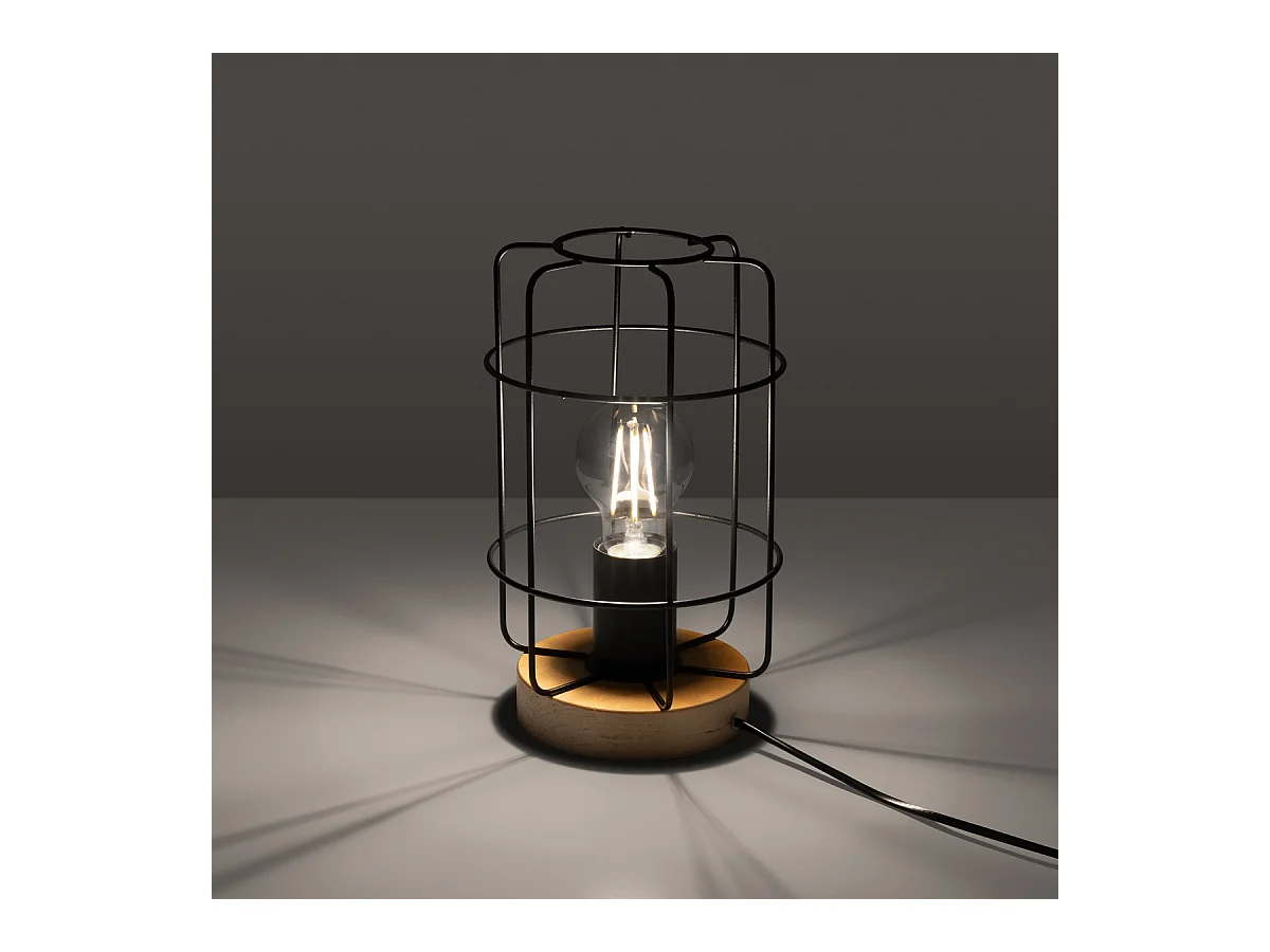 Schreibtischlampen Gotto Industriell Aus  Stahl/Holz - 1 Lichtquellen - L.15 X H. Cm - Schwarzes Holz