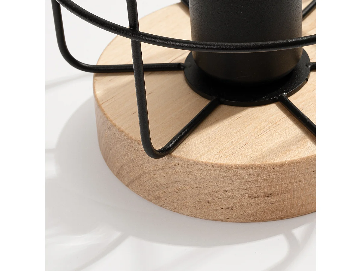 Schreibtischlampen Gotto Industriell Aus  Stahl/Holz - 1 Lichtquellen - L.15 X H. Cm - Schwarzes Holz