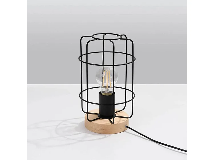 Lampes De Bureau Gotto Industriel En Acier/Bois - 1 Sources Lumineuses - L.15 X H.25 Cm - Bois Noir