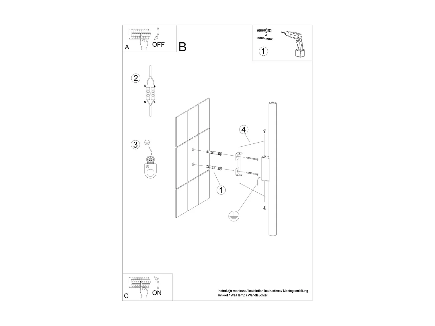 Wandlampen Pastelo Modern Van  - 2 Lichtbronnen - L.2,5 X H.50 Cm - Zwart