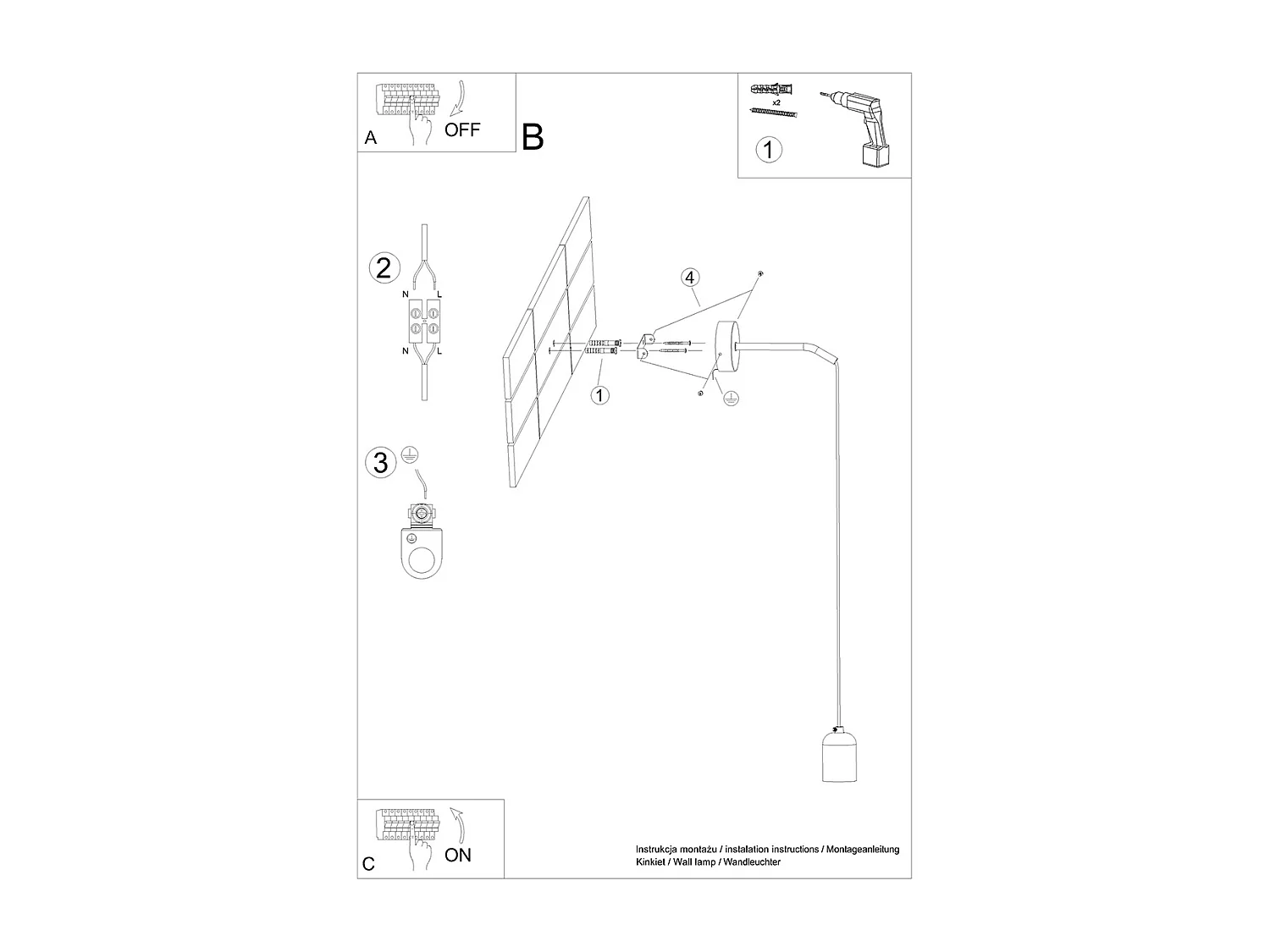 Lámparas De Pared Neso Minimalista De Pvc/Hormigón - 1 Fuentes Luminosas - L.8 X A.50 Cm - Gris Negro