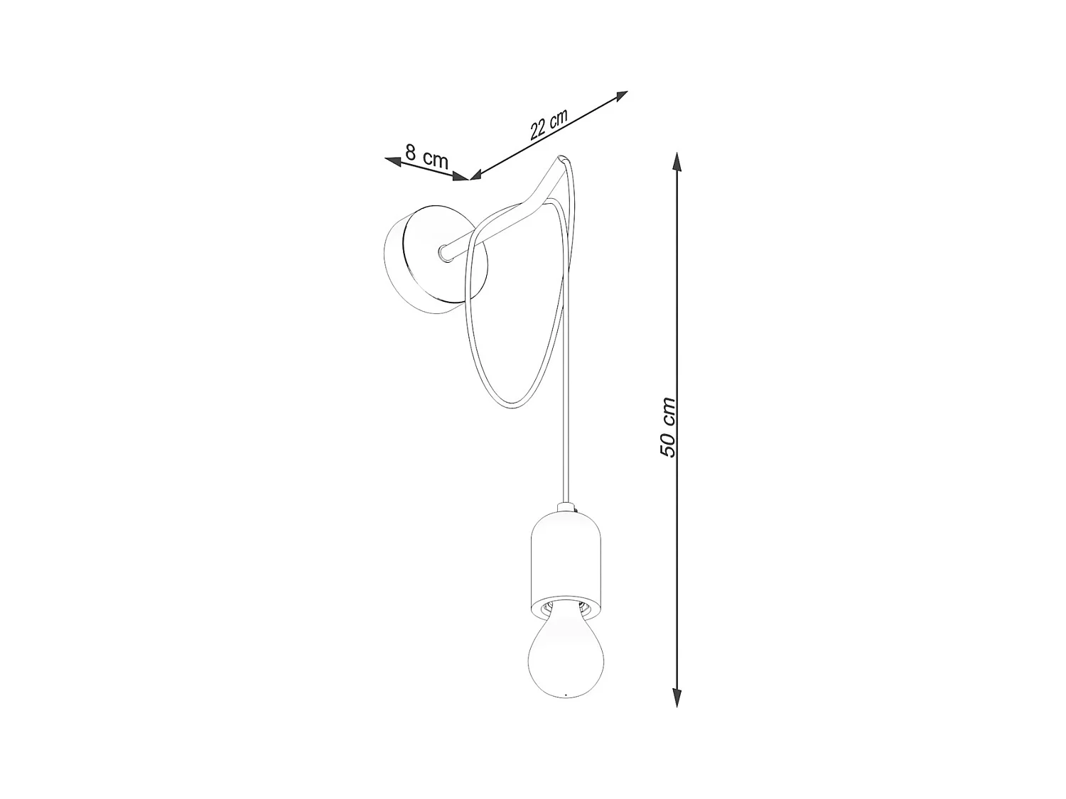 Kinkiety Minimalistyczny Neso, Pvc /Beton - 1 Źródło - L.8 X H.50 Cm - Szary/Czarny