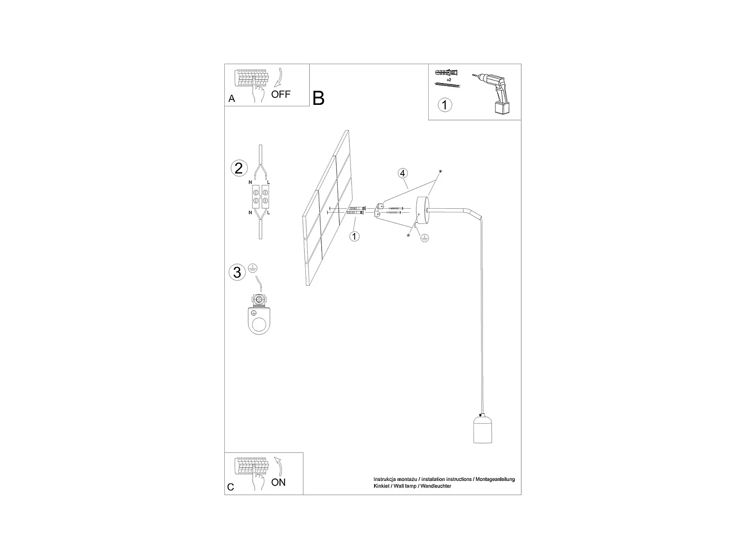 Kinkiety Minimalistyczny Neso, Pvc /Beton - 1 Źródło - L.8 X H.50 Cm - Szary/Czarny