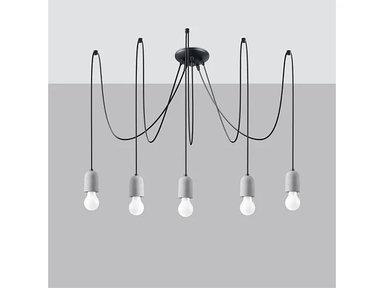 Lustres Neso Minimaliste En Pvc/Béton - 5 Sources Lumineuses - L.100 X H.190 Cm - Gris Noir