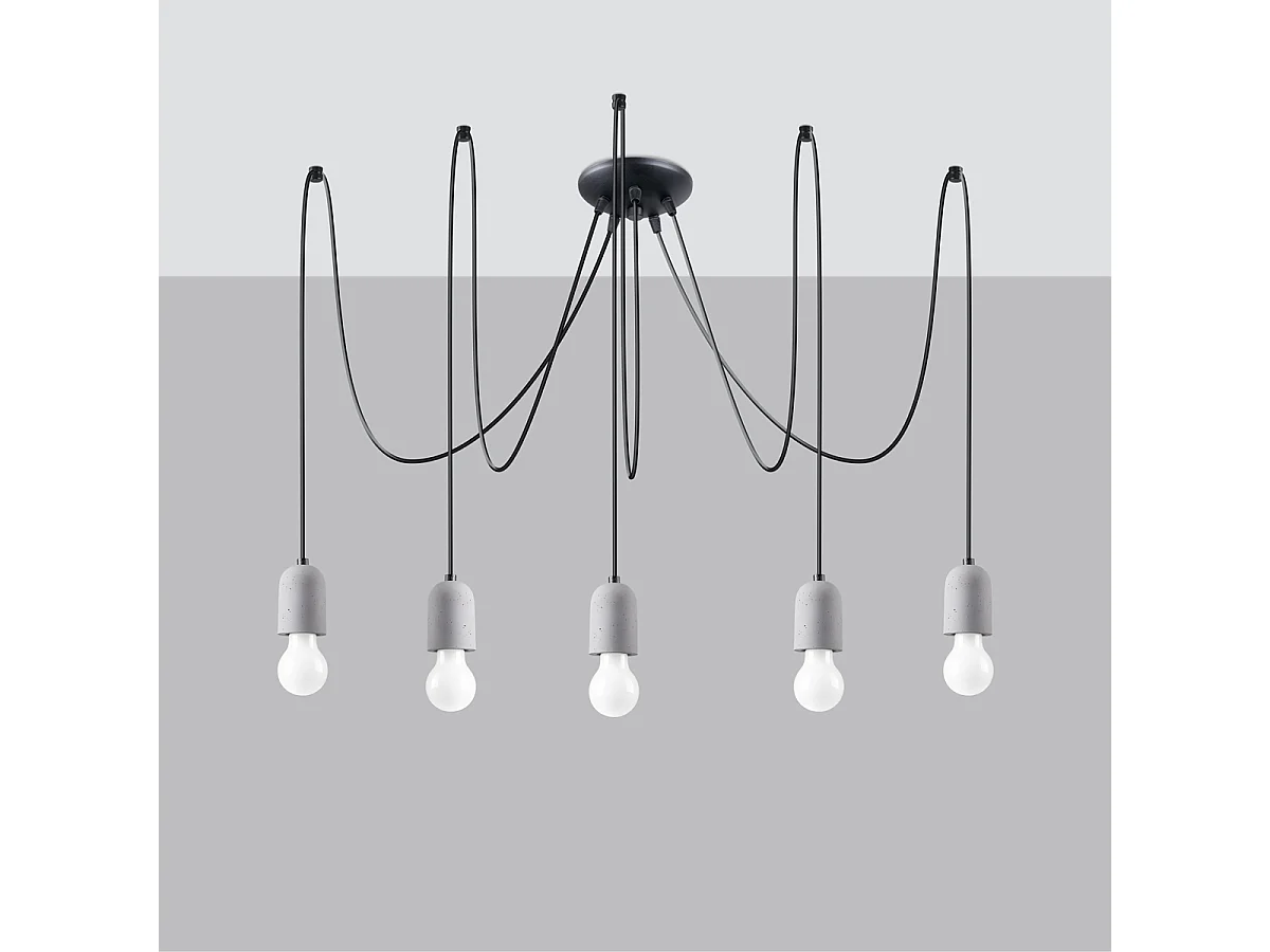 Lustres Neso Minimaliste En Pvc/Béton - 5 Sources Lumineuses - L.100 X H.190 Cm - Gris Noir