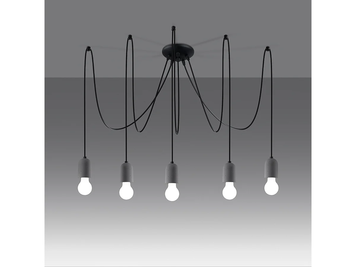 Lustres Neso Minimaliste En Pvc/Béton - 5 Sources Lumineuses - L.100 X H.190 Cm - Gris Noir