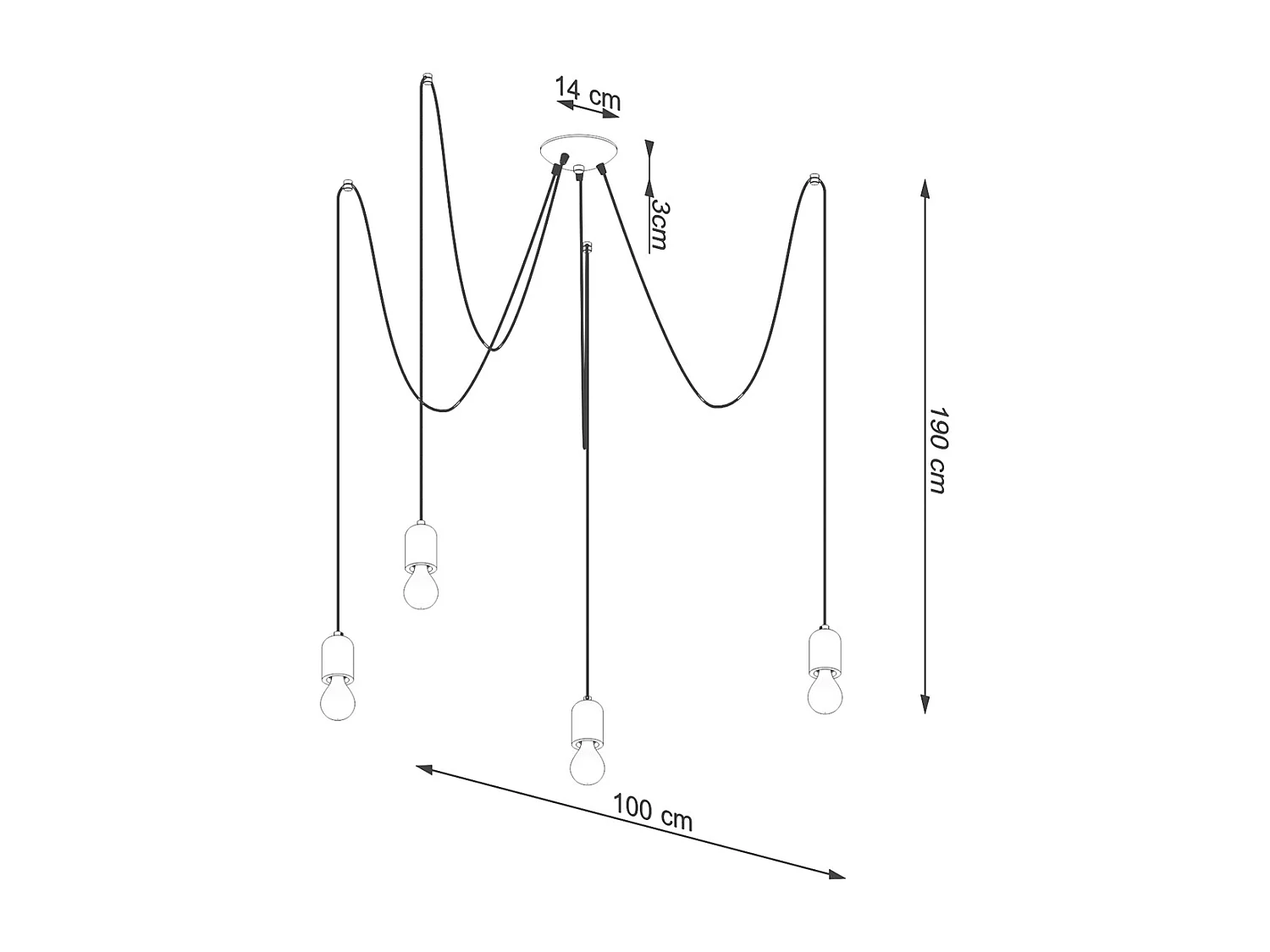 Lustres Neso Minimaliste En Pvc/Béton - 5 Sources Lumineuses - L.100 X H.190 Cm - Gris Noir