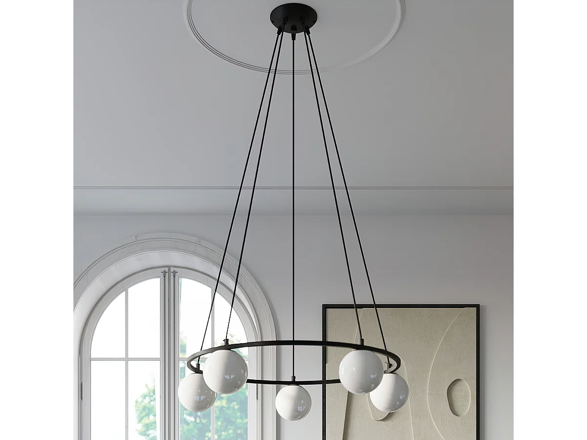 Candelabro YOLI moderno de acero/vidrio - 3 fuentes luminosas - L.65 x A.98 cm - negro