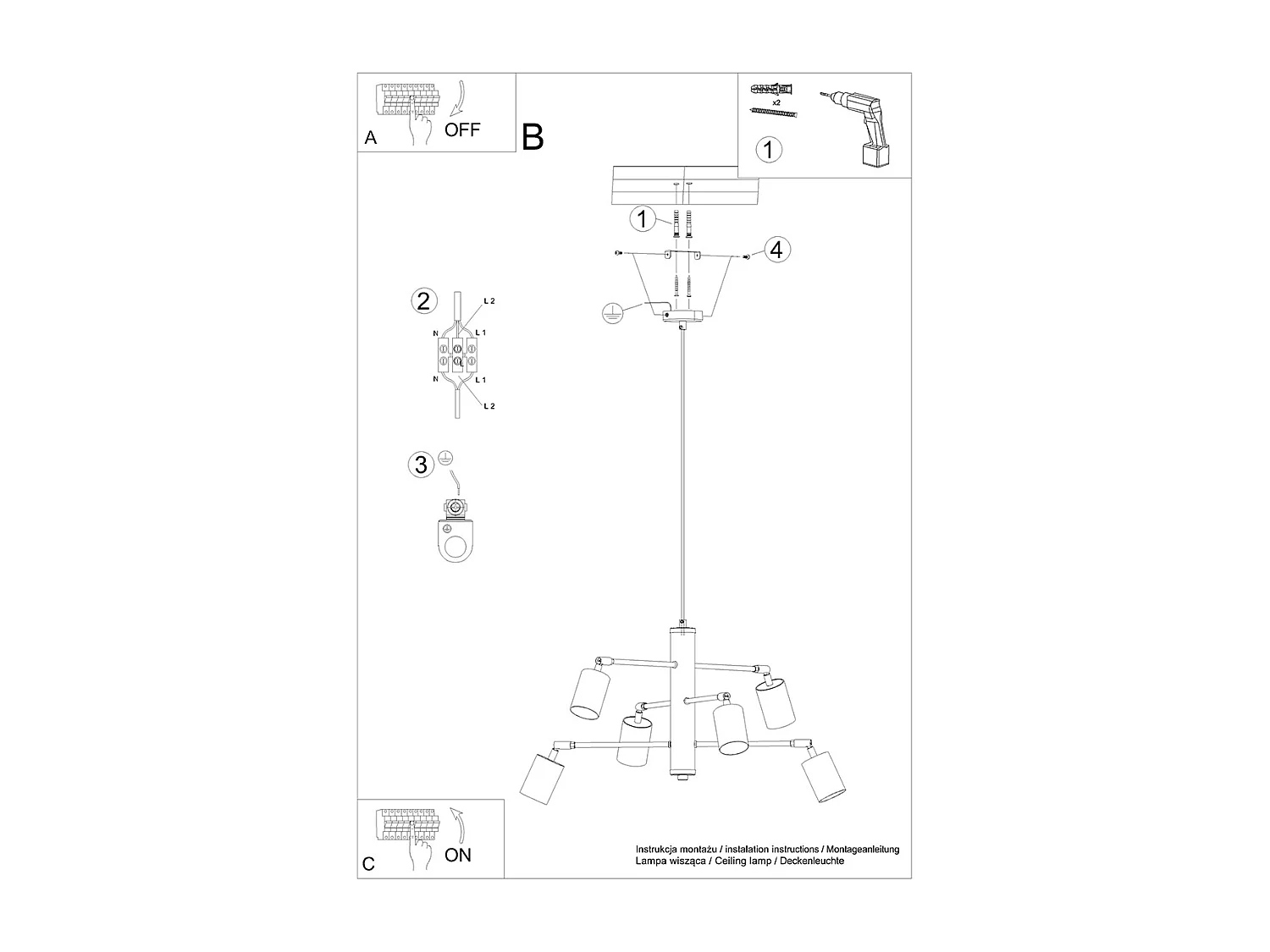 Lampadari Lemmi Moderno Di Acciaio - 6 Sorgenti Luminose - L.77 X A.125 Cm - Bianco