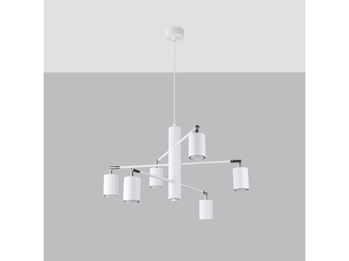 Lampadario LEMMI moderno di acciaio - 6 sorgenti luminose - L.77 x A.125 cm - bianco