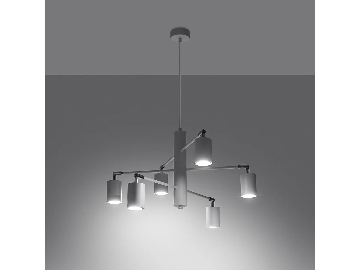 Lampadario LEMMI moderno di acciaio - 6 sorgenti luminose - L.77 x A.125 cm - bianco
