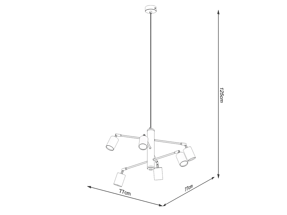 Lampadario LEMMI moderno di acciaio - 6 sorgenti luminose - L.77 x A.125 cm - bianco