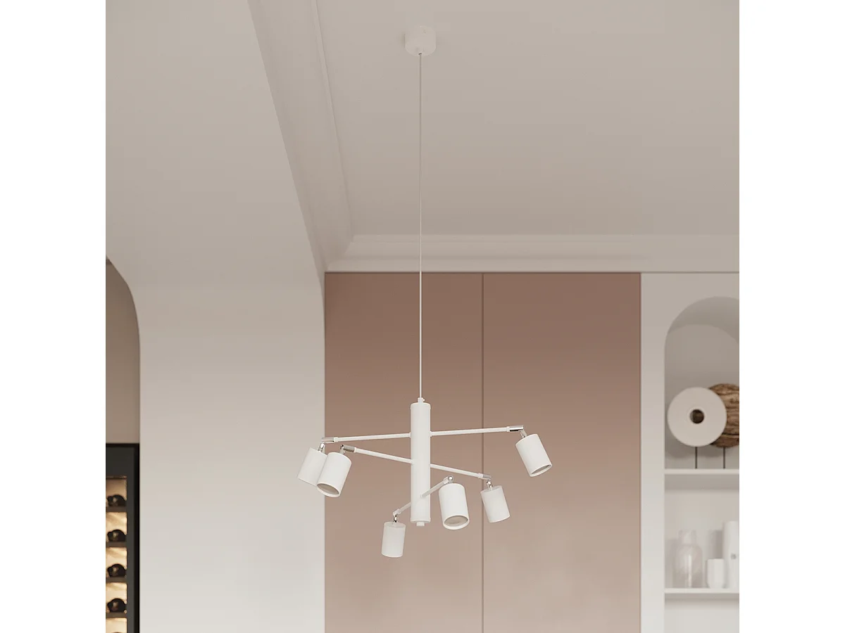 Lampadario LEMMI moderno di acciaio - 6 sorgenti luminose - L.77 x A.125 cm - bianco