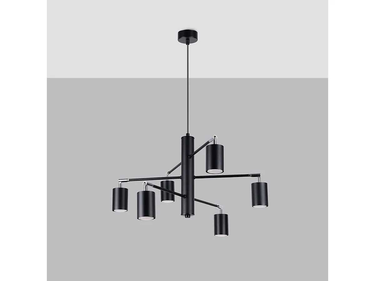 Lustre LEMMI moderno, aço - 6 lichtbronnen - L.77 x H.125 cm - preto