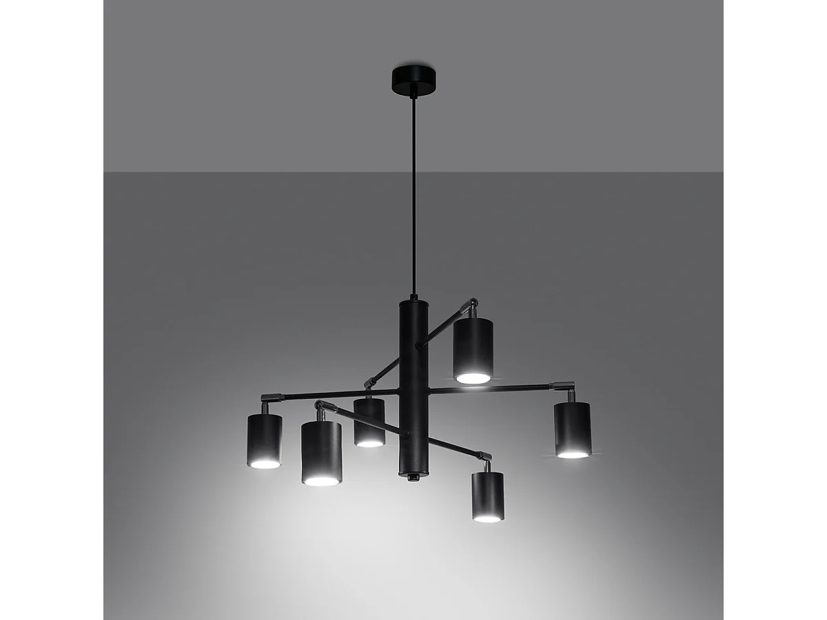 Lustre LEMMI moderno, aço - 6 lichtbronnen - L.77 x H.125 cm - preto