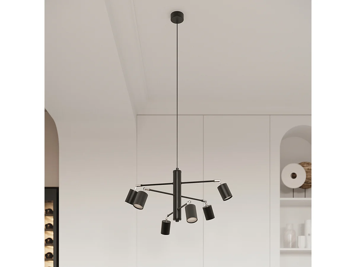 Lustre LEMMI moderno, aço - 6 lichtbronnen - L.77 x H.125 cm - preto