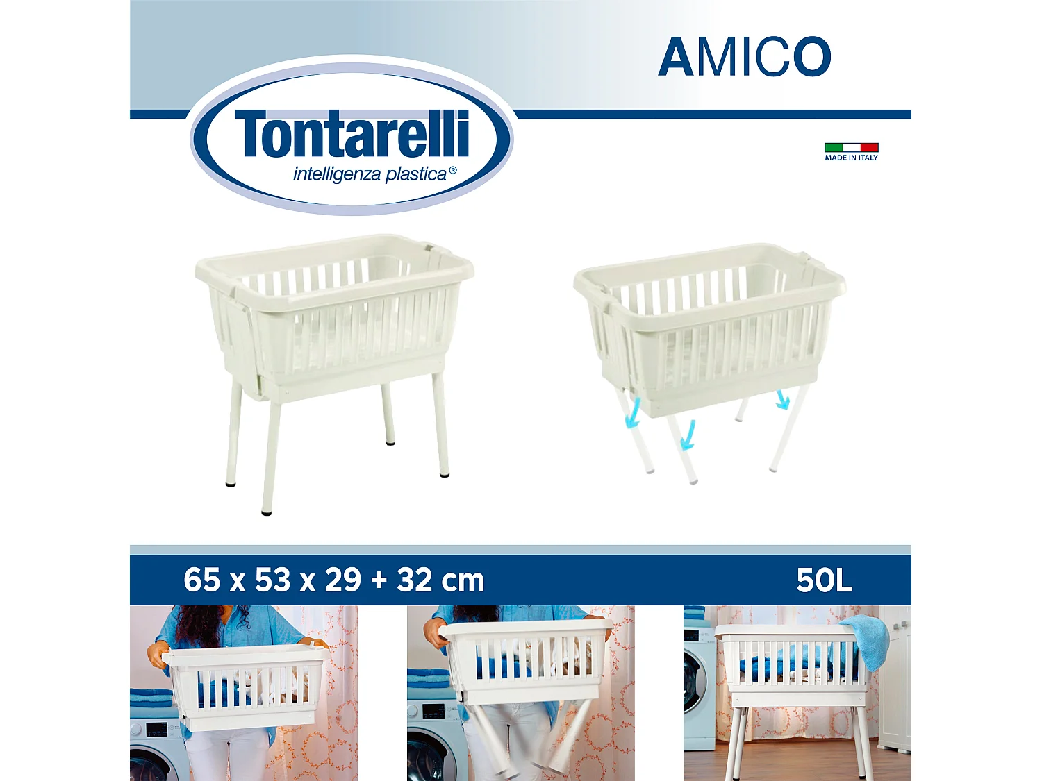 Panier à linge  avec pieds pliants