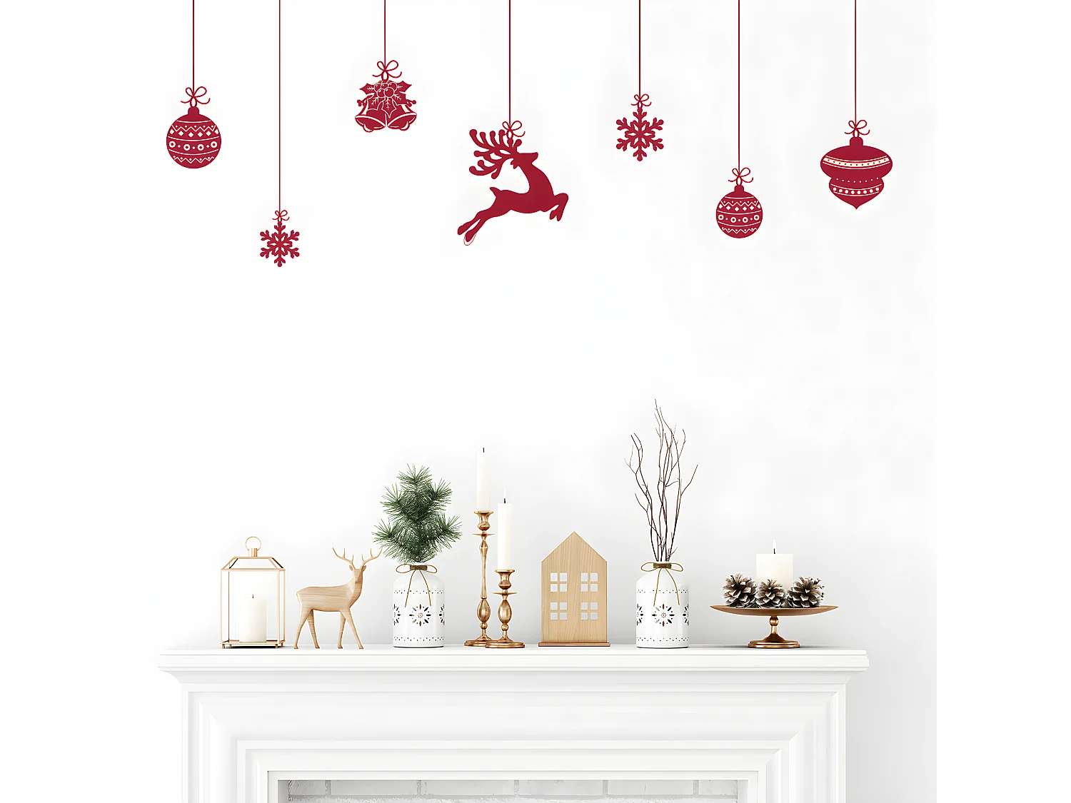 Sticker Noël cerfs et boules de Noël - Autocollants stickers adhésifs noël - décoration fêtes - 120x155cm