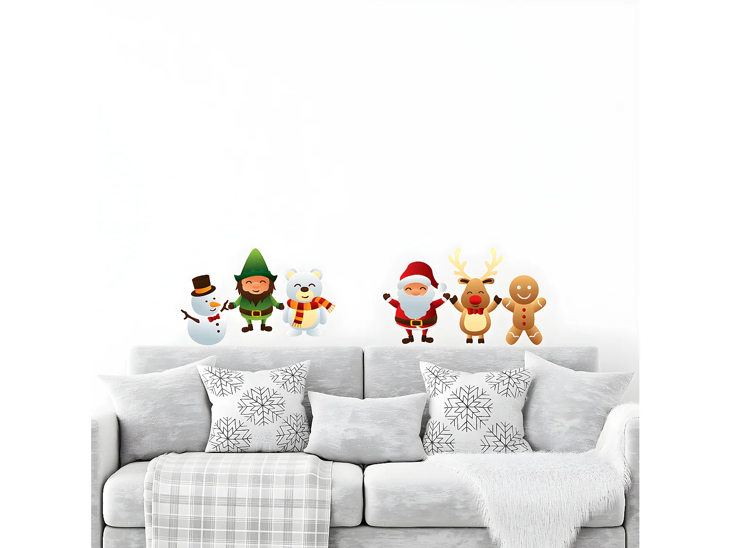 Sticker Noël les petits bonhommes de Noël - Autocollants stickers adhésifs noël - décoration fêtes - 80x90cm