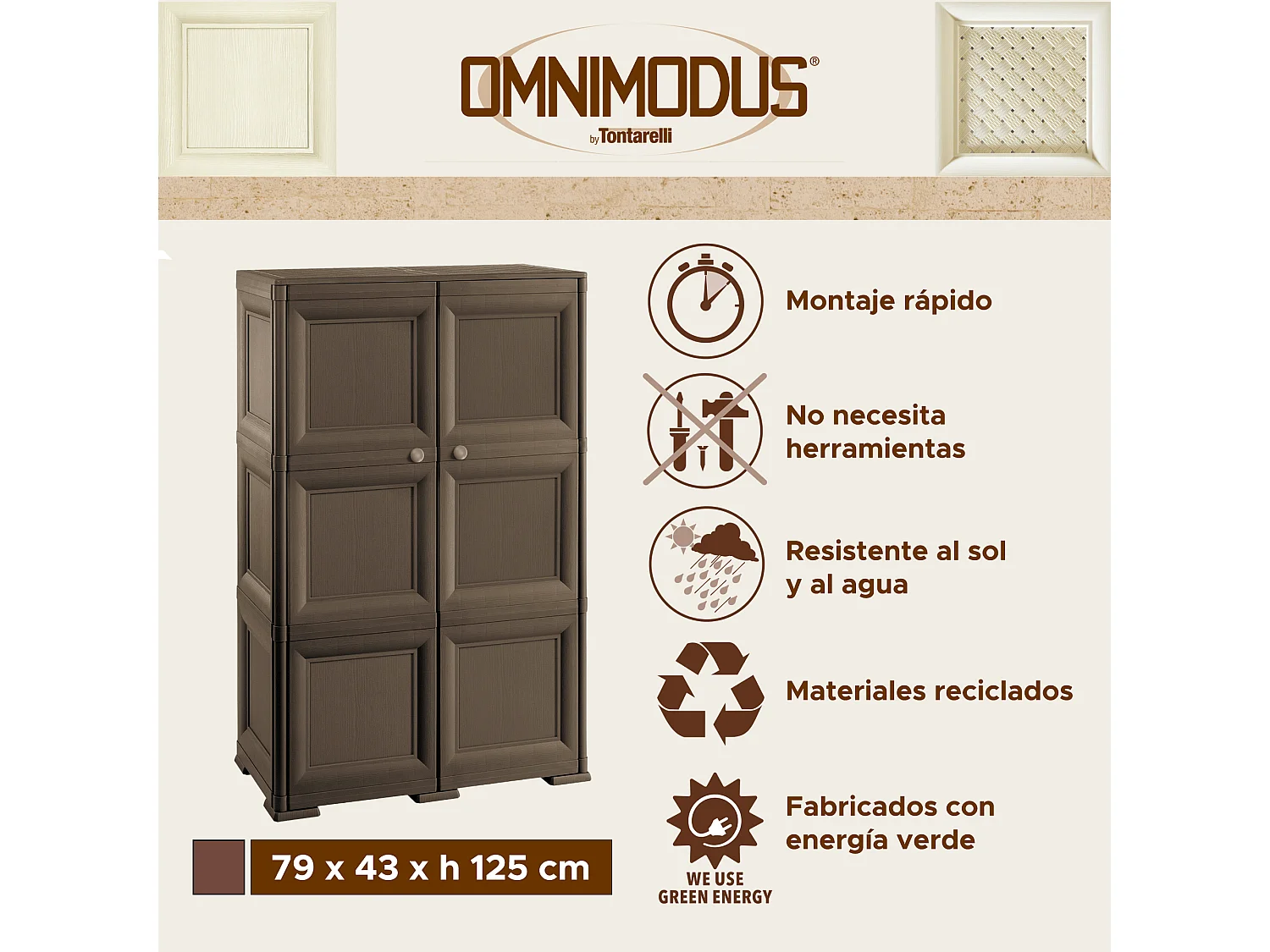 Meuble de rangement polyvalent avec 6 compartiments et 6 portes couleur wengé 279x43x125