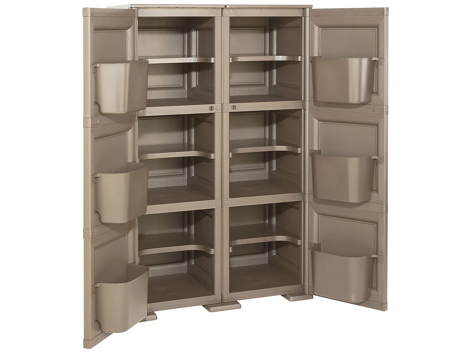 Meuble de rangement polyvalent avec 6 compartiments et 6 portes couleur wengé 279x43x125