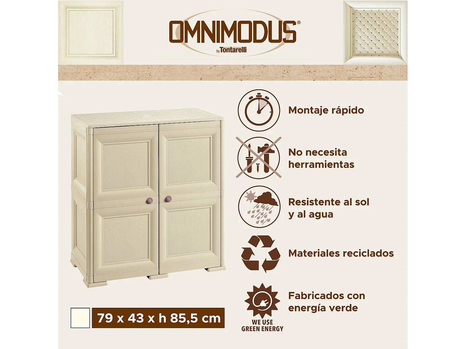 Boîte de rangement polyvalente avec 4 compartiments et 4 portes gris 279x43x85,5