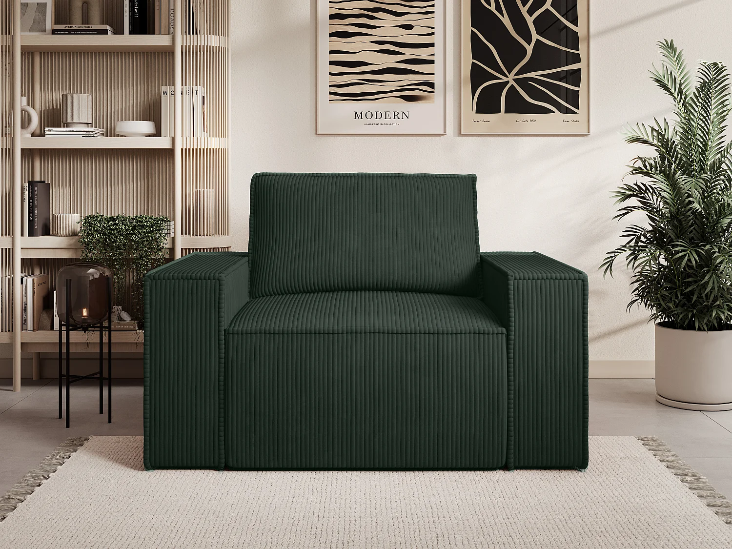 Fauteuil en velours côtelé vert sapin AMELIA