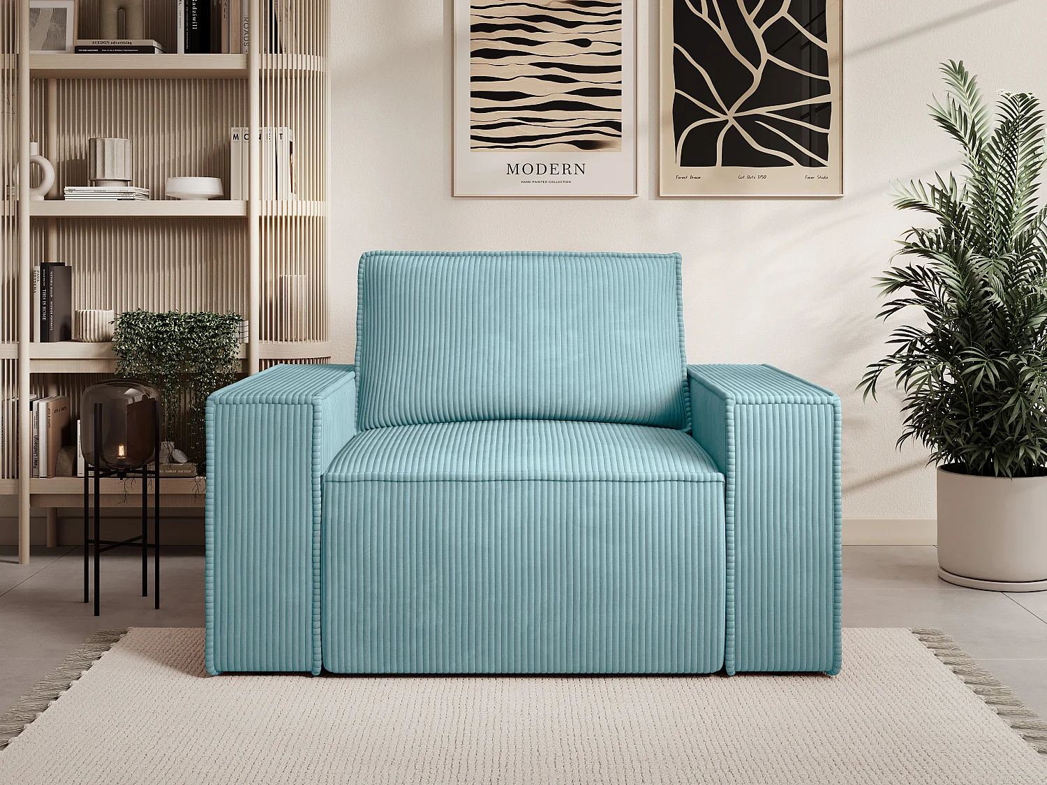 Fauteuil en velours côtelé bleu turquoise AMELIA