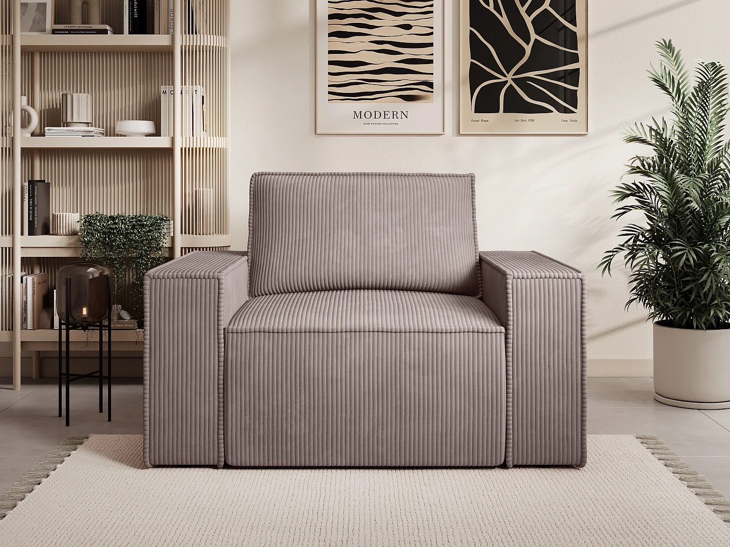 Fauteuil en velours côtelé mauve AMELIA