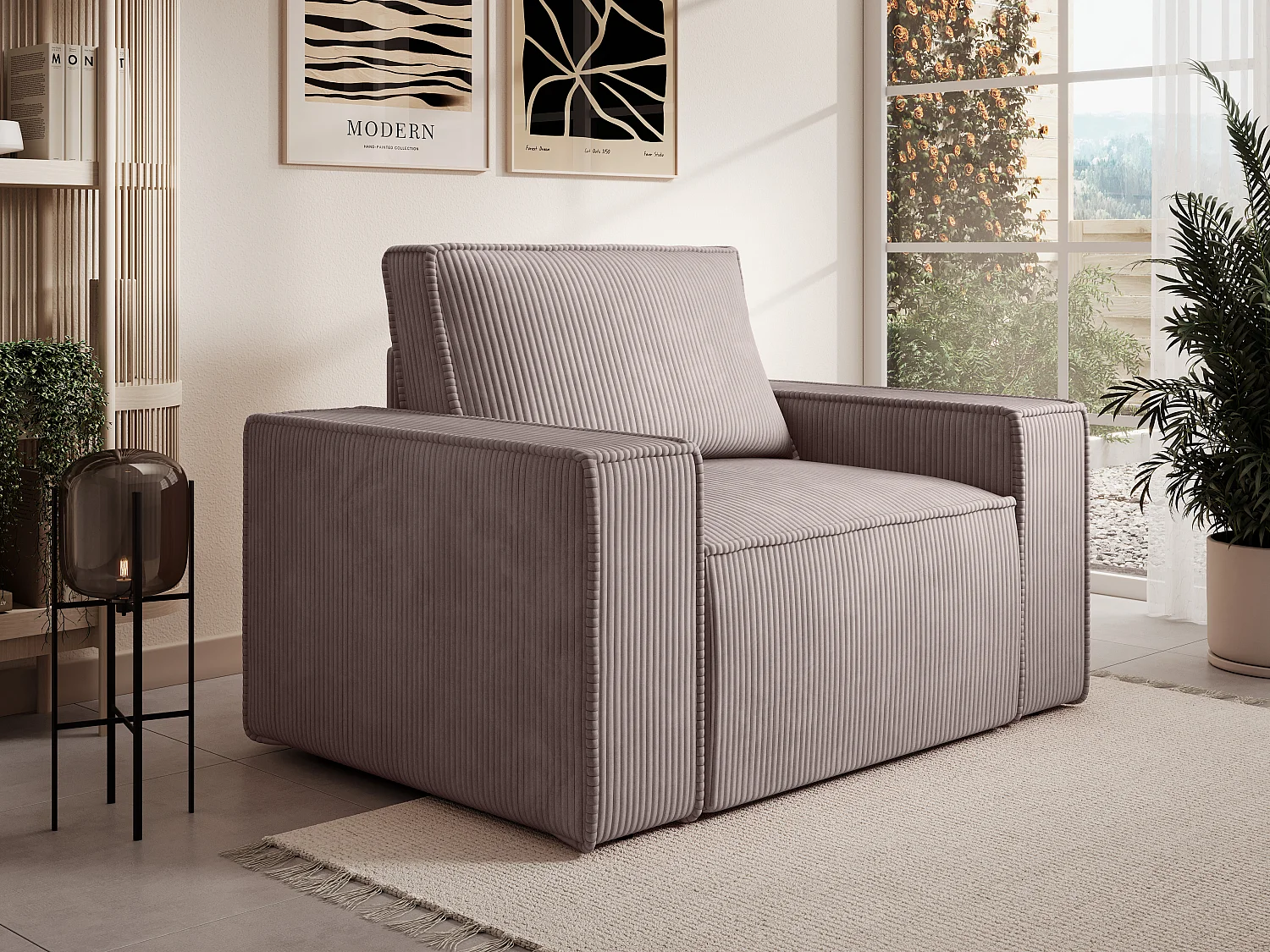 Fauteuil en velours côtelé mauve AMELIA