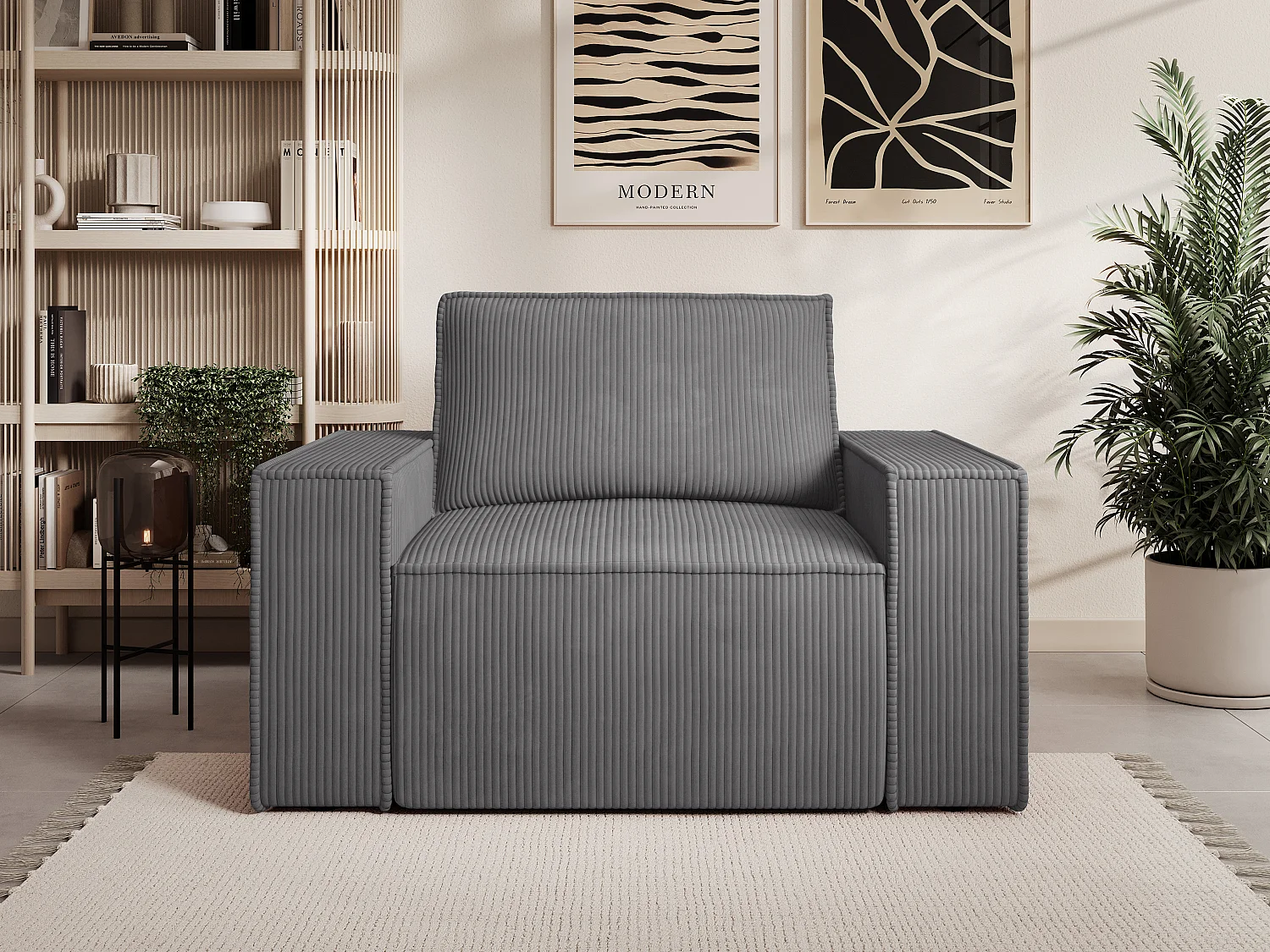 Fauteuil van antracietgrijs ribfluweel AMELIA