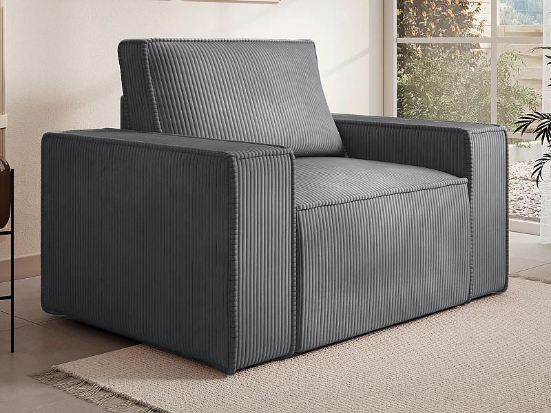 Fauteuil van antracietgrijs ribfluweel AMELIA