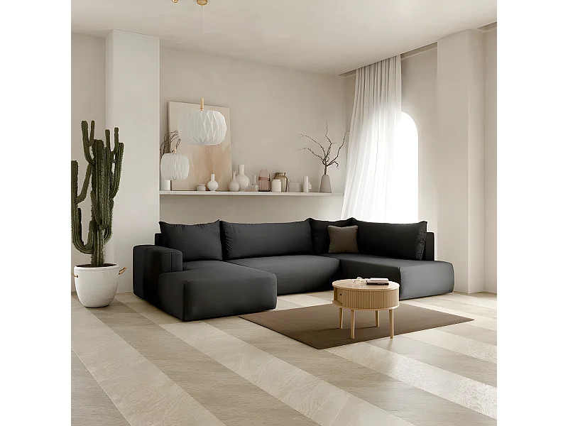 Canapé d'angle panoramique convertible LETTO en U angle droit noir