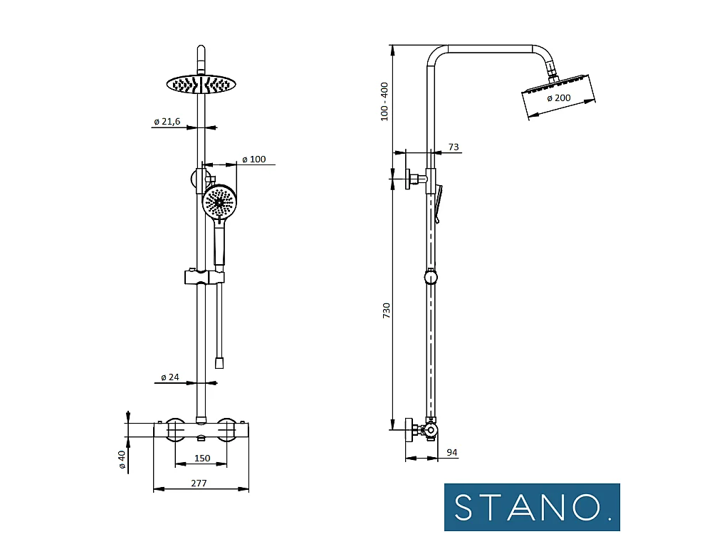 Kit Piatto doccia ultrasottile 70 x 90 cm bianco PIATTO + Colonna doccia termostatica Finitura nera opaca