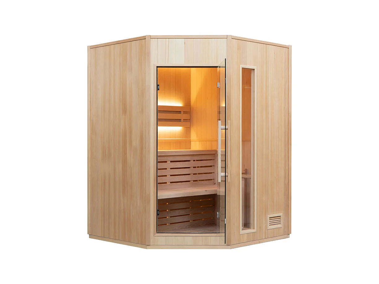 ZEN Dampfsauna Eckig - 3/4 Personen - Frankreich Sauna - 150 x 150 x 200 cm - Fichtenholz - Komplettpaket 4.5kW