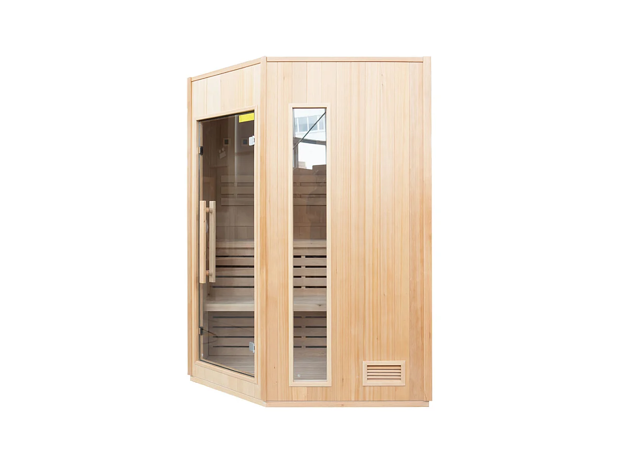 ZEN Dampfsauna Eckig - 3/4 Personen - Frankreich Sauna - 150 x 150 x 200 cm - Fichtenholz - Komplettpaket 4.5kW