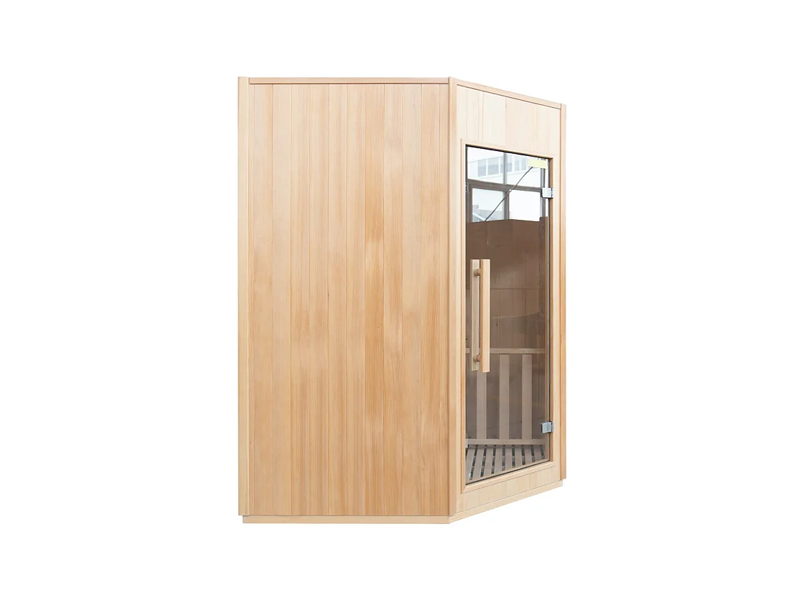 Sauna Vapeur ZEN Angulaire - 3/4 personas - Francia Sauna - 150 x 150 x 200 cm - Madera de abeto - Pack completo 4,5 kW