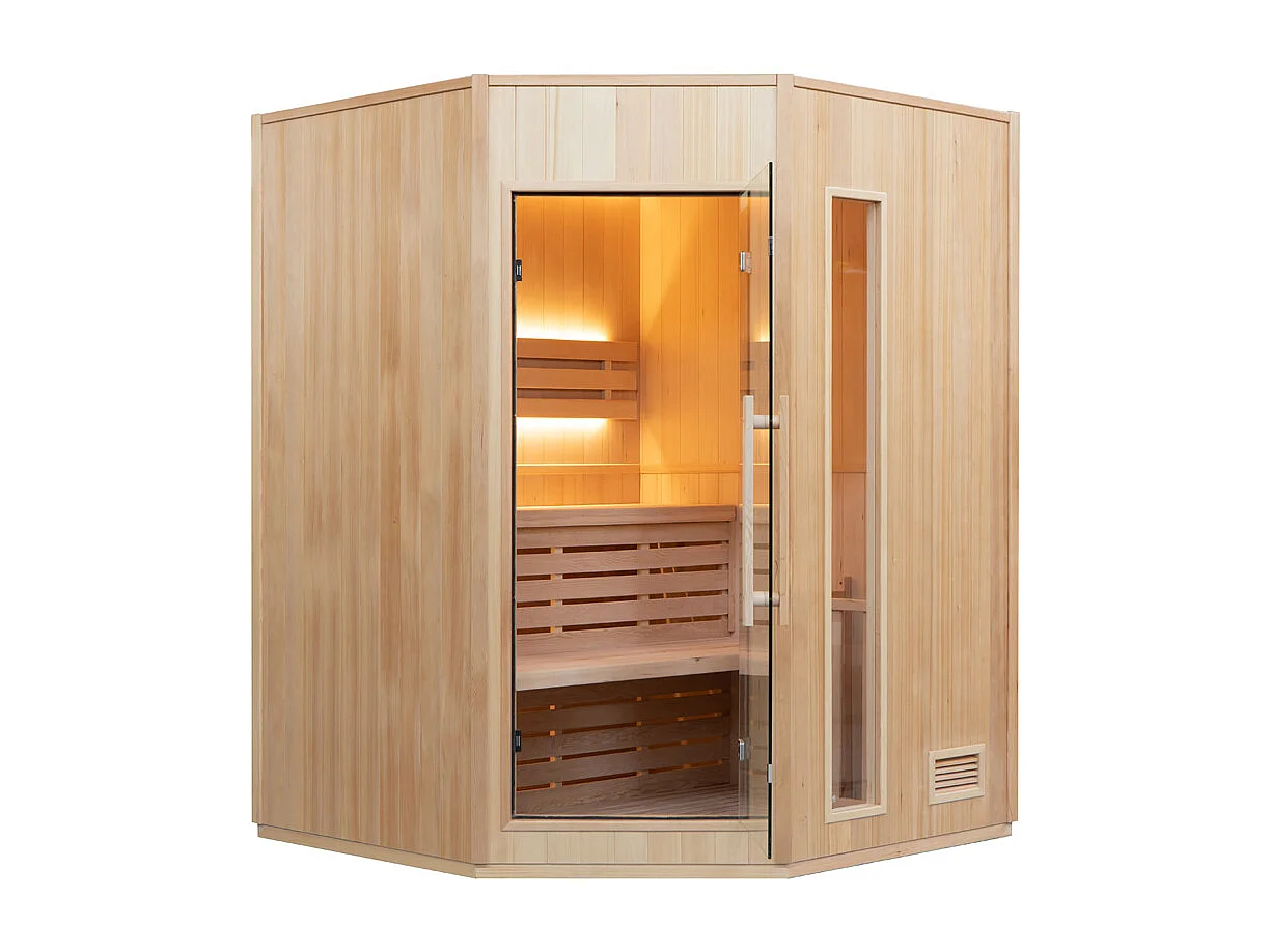 ZEN Dampfsauna Eckig - 3/4 Personen - Frankreich Sauna - 150 x 150 x 200 cm - Fichtenholz - Komplettpaket 4.5kW