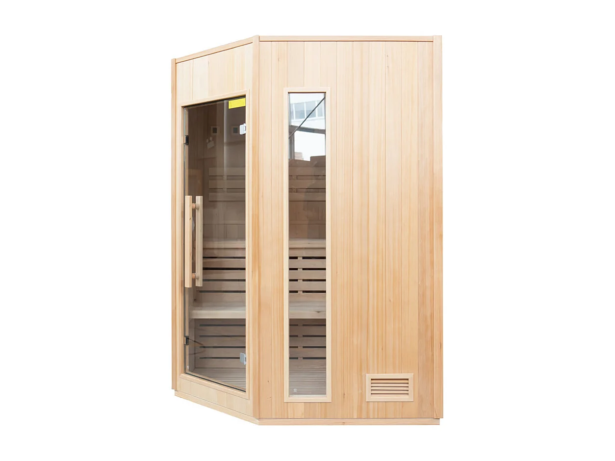 ZEN Dampfsauna Eckig - 3/4 Personen - Frankreich Sauna - 150 x 150 x 200 cm - Fichtenholz - Komplettpaket 4.5kW