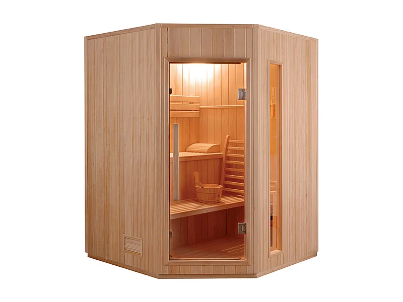 Sauna Vapeur ZEN Angulaire - 3/4 persone - France Sauna - 150 x 150 x 200 cm - Legno di abete rosso - Pacchetto completo 4,5kW