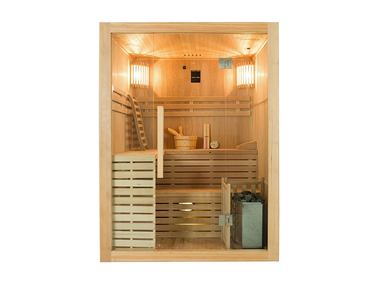 Sauna tradicional Sense 4 plazas Francia Sauna - 150 x 150 x 200 cm - 4,5 kW - 230V / 415V - 50Hz - 100% madera de abeto canadiense - Pack completo 4,5 kW