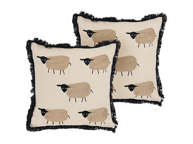 Set di 2 cuscini cotone beige motivo pecora 45 x 45 cm BANNU