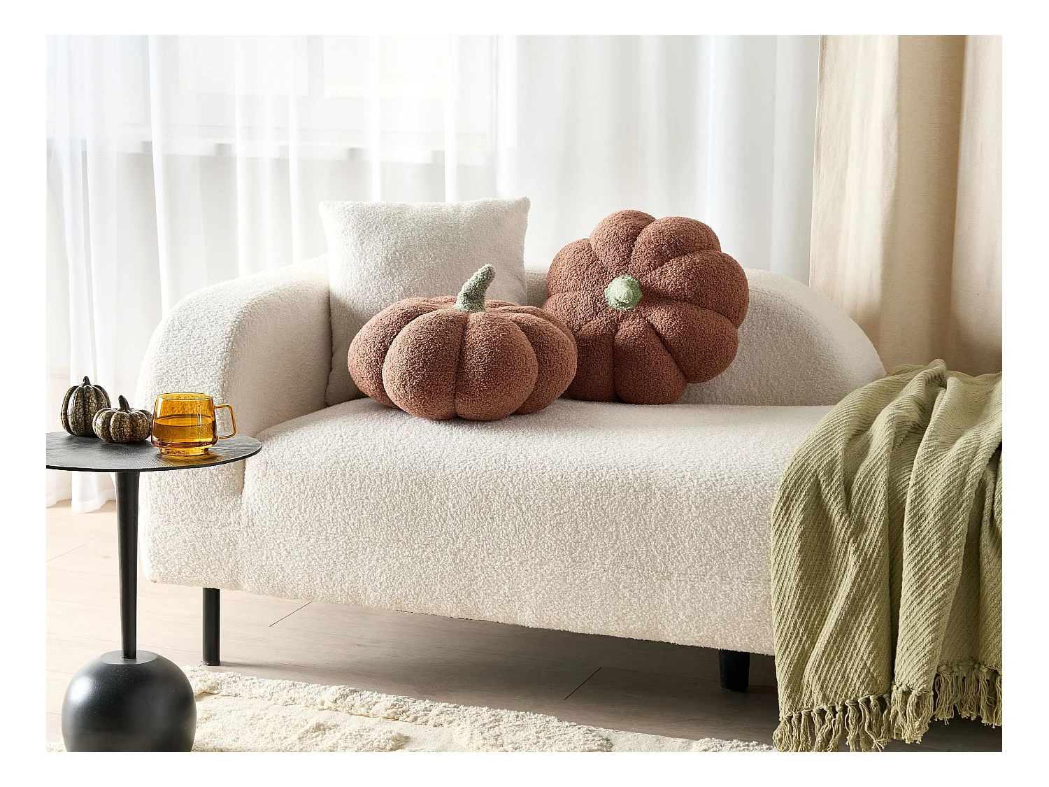Sierkussen set van 2 pompoen bouclé bruin ⌀ 35 cm MUNCHKIN