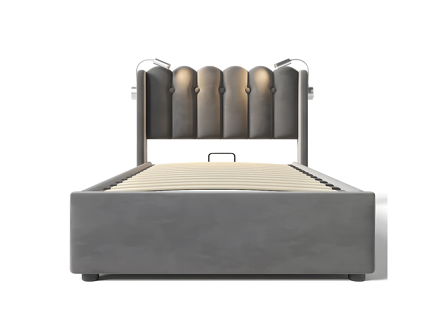 Bed met opbergruimte 90x200cm met LED en USB oplaadpoorten - Stof fluweel - met lattenbodem - Grijs
