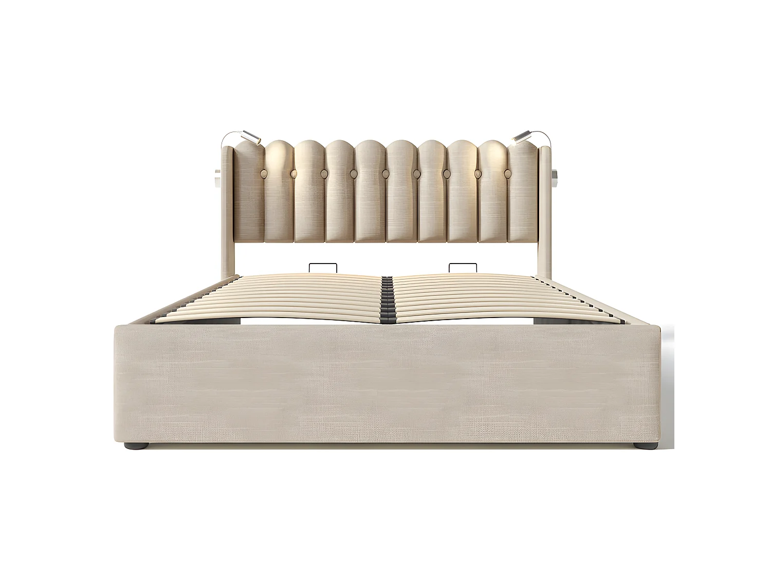 Bed met opbergruimte 160x200cm met LED en USB oplaadpoorten - Linnenstof - met lattenbodem - Beige